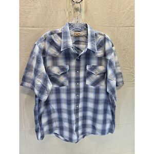 Western Frontier Mens Blue Plaid Short Sleeve Pearl Snap Western Shirt 2XL